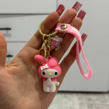 Брелок на Ключи My Melody с шармом клубники и розовым ремешком | Подвеска на Рюкзак Май Мелоди