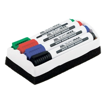 Комплект маркерів white board 4цв/уп+губка BUROMAX