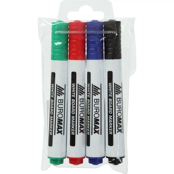 Комплект маркерів white board 4цв/уп BUROMAX