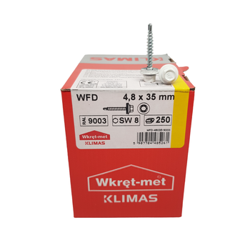Кровельные саморезы с резиновой шайбой EDPM Klimas Wkret-Met 4,8х35 мм RAL 9003 Сигнальный белый по дереву 250шт