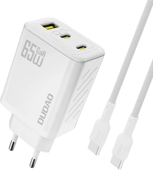 Ładowarka sieciowa Dudao A29C 2 x USB-C/1 x USB-A 65W White + kabel USB-C (6976625334926)