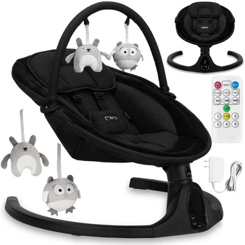 Укачиваючий центр качель MoMi Kenani Onyx Black для новорожденных детей электронная качель шезлонг для младенцев качель детская для малышей от рождения детский шезлонг с первых дней жизни