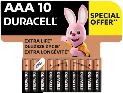 Батарейка AAA (LR03), лужна, Duracell Duralock Basic, 10 шт, 1.5V (MN2400 10BL)
