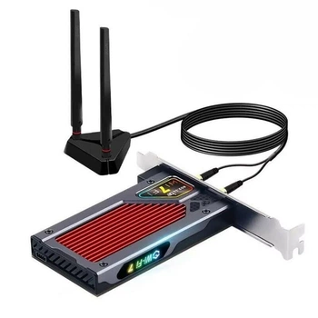 Сетевая карта PCI-E x1, Fenvi FV-BE8800RGB, WiFi 7 (до 8800 Mbps), bloetooth 5.4, Intel BE200, RGB подсветка, радиатор, 2 внешние