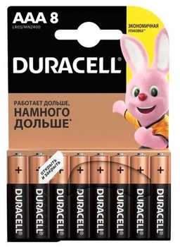 Батарейка AAA (LR03), лужна, Duracell Duralock Basic, 8 шт, 1.5V (MN2400 8BL)