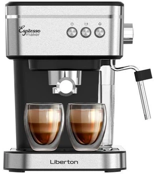Кавоварка Liberton LCM-2204, чорний/Inox, 950W, ріжкова, резервуар для води 1.2л, ручний капучинатор, приготування 2 чашок