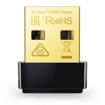 Сетевой адаптер USB TP-LINK Archer T600U Nano, черный, 5GHz / 2.4GHz, AC600 (433/200 Мбит/с), USB 2.0, миниатюрный размер