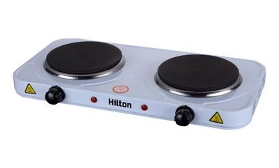 Електроплита Hilton HEC-252, білий, 2500W, 2 комфорки, поворотні перемикачі, регульований термостат