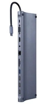 Док-станция Cablexpert 9-в-1, Grey, Type-C: 1xUSB 3.1, 2xUSB 2.0, 1xHDMI, 1xVGA, 1xType-C (87 Вт), 1xLan, 1xSD, 1xTF (microSD),