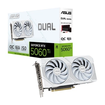 Видеокарта GeForce RTX 5060 Ti, ASUS, DUAL OC (белый Edition), 16Gb GDDR7, 128-bit, HDMI/3xDP, 2632/28000 MHz, 8-pin