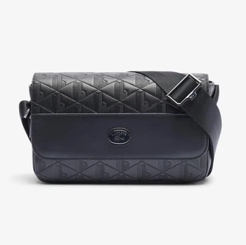 Сумка через плече Лакоста Monogram Leather Flap Close Satchel Black