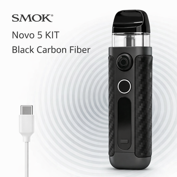 Pod система багаторазова електронна сигарета Smok Novo 5 KIT Black Carbon Fiber під систем на 900мАч багаторазова зі змінним картриджем 2мл чорна