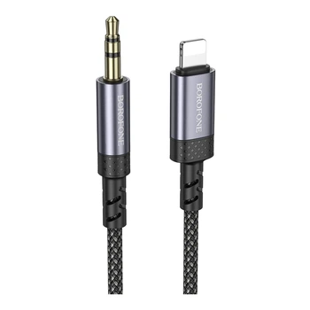 Аудио кабель Borofone BL24 Graceful Lightning – AUX 3.5мм 1 метр для подключения наушников или колонок к iPhone и iPad Metal Grey
