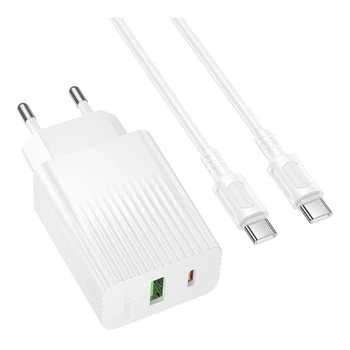 Комплект зарядного устройства Borofone BAS76A оснащен портами Type–C/1USB быстрая зарядка PD/QC 30W кабель Type–C — Type–C 1м White