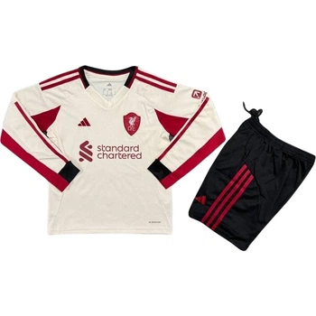 Футбольная форма с длинным рукавом детская Ливерпуль (Liverpool) 2025-2026 выездная бело-красно-черная 125-135 см F0401
