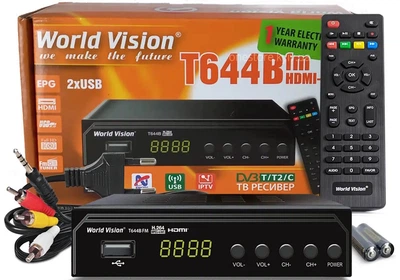 TV-тюнер внешний автономный World Vision T644B, черный, H.265, AC3, DolbyDigital, DVB-T2/T/C, FM тюнер, IPTV, DLNA, Stalker, 7