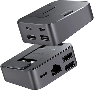 USB-хаб JOYROOM S-H121 USB-C - USB-A 3.0 / RJ45 / HDMI / USB-C / Thunderbolt Grey (6941237148438)