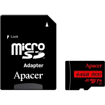 Карта памяти Apacer MicroSDXC R100 64GB Class 10 UHS-I/U1 + SD adapter (AP64GMCSX10UB-R) [139259]