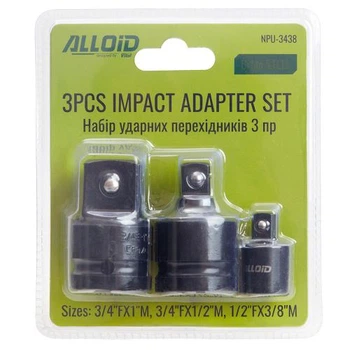 Набор ударных переходников Alloid, 3 предмета: 3/4" F × 1" M, 3/4" F × 1/2" M, 1/2" F × 3/8" M