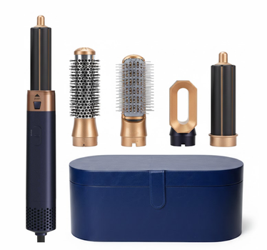 Фен-щітка мультистайлер Hot Air Styler 5 в 1 з насадками для укладки завивки і об'єму волос темно-синій в кейсі