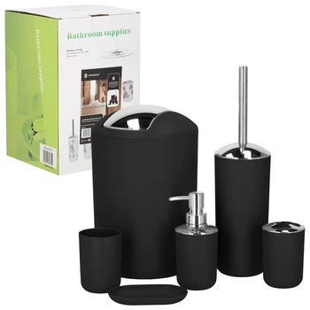 Zestaw akcesoriów łazienkowych SPRINGOS HA1111 6 w 1 Czarny (5908455307345)