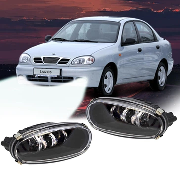 Противотуманные фары LED 70W Daewoo Lanos \ Sens на Ланос и Сенс. Аллюминий четкая граница в штатные места