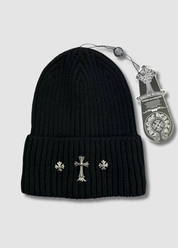 Жіноча зимова шапка - Chrome Hearts / Хром Хартс 55-57 см Чорний