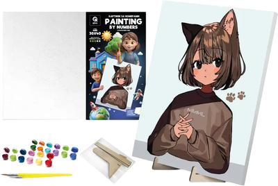 Zestaw do malowania po numerach qbee Nieśmiała Mimi z drewnianą podstawką 30x40 cm (900-061)