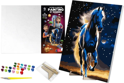 Zestaw do malowania po numerach qbee Dumny rumak z farbami metalicznymi i drewnianą podstawką 40x50 cm (900-015)