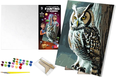 Zestaw do malowania po numerach qbee Mądra sowa z drewnianą podstawką 40x50 cm (900-034)