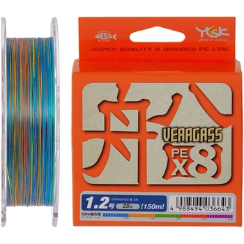 Шнур YGK Veragass Fune X8 150m (мультиколор) #1.2/0.185mm 25lb/10.3kg