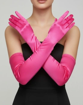 Довгі атласні рукавички honey fashion accessories s/m/l яскраво-рожевий (30к048)
