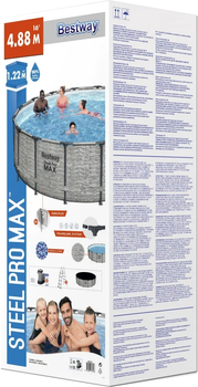 Basen stelażowy Bestway Steel Pro Max Imitacja Kamienia 16 FT + 5 w 1 + Akcesoria 488 x 122 cm (6941607311516)