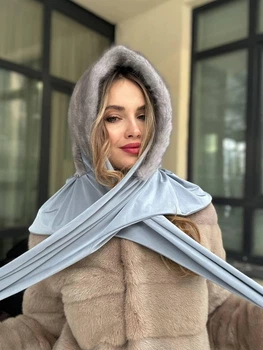 Косинка хустка норкова капор One Size сіро-блакитна