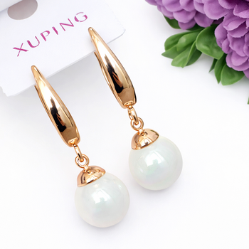 Серьги Xuping Jewelry длина 3.2см жемчуг 10мм медицинское золото позолота 18К с1512