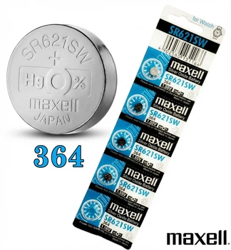 Батарейка Maxell 364 SR621SW Silver Oxide 1.55V, Hg 0% 5 штук