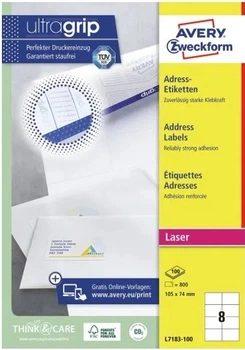 Самоклеючі етикетки Avery Paper A4 105×74 мм Прямокутні Білі 800 шт. L7183-100 (4004182770085)