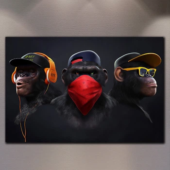 Картина на полотні поп-арт три мавпи в офіс 60х90 см - «Monkey Gang»