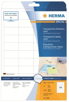 Плівкові самоклеючі етикетки HERMA Film A4 48.3×25.4 мм Прозорі Матові Laser 1100 шт 4680 (4008705046800)