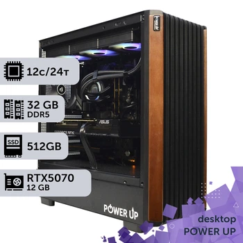 Рабочая станция PowerUp Desktop #763 Ryzen 9 9900x/32 GB/HDD 2 TB/SSD 512GB/GeForce RTX 5070 12GB для 3D моделирования видеомонтажа рендеринга для инженеров и архитекторов