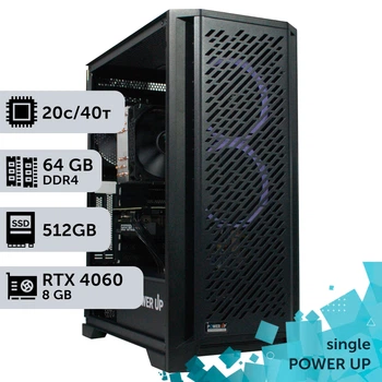 Рабочая станция PowerUp #334 Xeon E5 2673 v4/64 GB/SSD 512GB/GeForce RTX 4060 8GB для 3D моделирования видеомонтажа рендеринга для инженеров и архитекторов