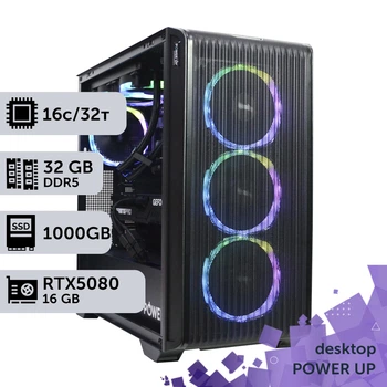 Робоча станція PowerUp Desktop #770 Ryzen 9 9950x/32 GB/SSD 1TB/GeForce RTX 5080 16GB для 3D моделювання відеомонтажу рендерингу для інженерів та архітекторів