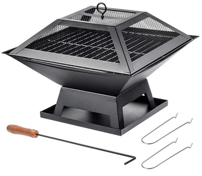 Palenisko ogrodowe Kadax Liglet z pokrywą i rusztem stalowe 46 x 46 cm Czarne (5906638309902)