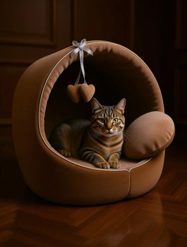 Будка для собак и котов Плюш коричневая №1 360х320х320 4288550