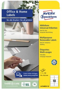 Cамоклеящиеся этикетки Avery Zweckform Paper 96x50.8 мм Белые 100 шт. L4744REV-10 (4004182147443)