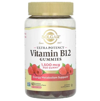 Вітаміни Solgar Ultra Potency Vitamin B12 Gummies Raspberry 1500 мкг 60 жувальних таблеток