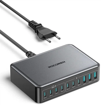 Настольное зарядное устройство Rocoren 0262 400W GAN (PPS PD3.0 QC5.0) порты 3USB+7TypeC Black (43694)