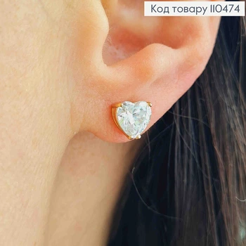 Серьги гвозди "Сердце" из Блестящего камня, размером 0,7см, XUPING 18К