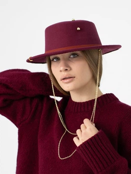 Шляпа женская канотье с золотой цепью D.Hats цвет бордовый