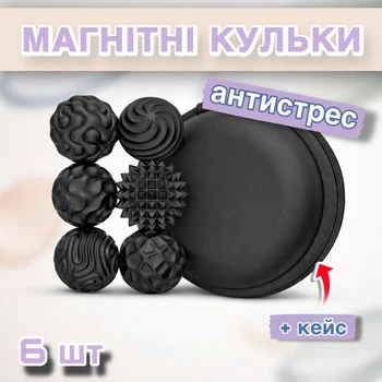 Магнітні силіконові сенсорні кульки / фіджет для зняття стресу і тривоги / заспокійлива іграшка для дітей та дорослих, 6 шт у футлярі, чорний (124734407)